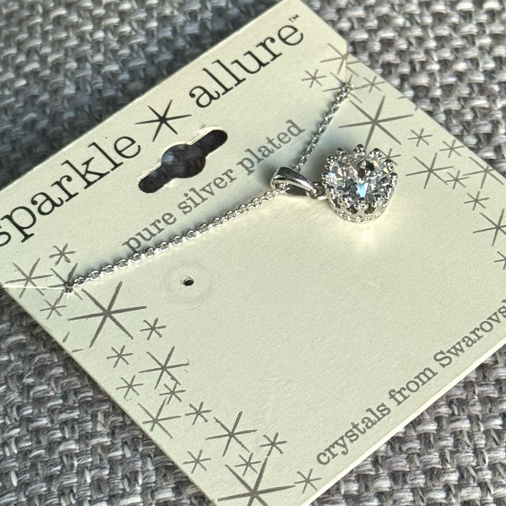 Sparkle Allure - NEW Pure Silver Plates Swarovski Crystal Necklace, One Size